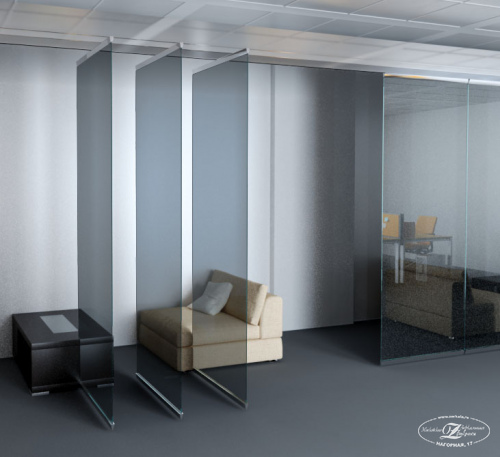 зонирование в офисе стеклянными перегородками